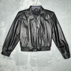 Vtg Winlit Womens Large 13-15 Genuine Leather Moto Jacket Black Zipper Lined